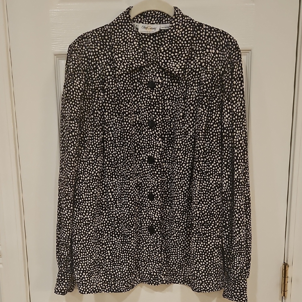 Oleg Cassini Black and White Silk Blouse - Sz 10